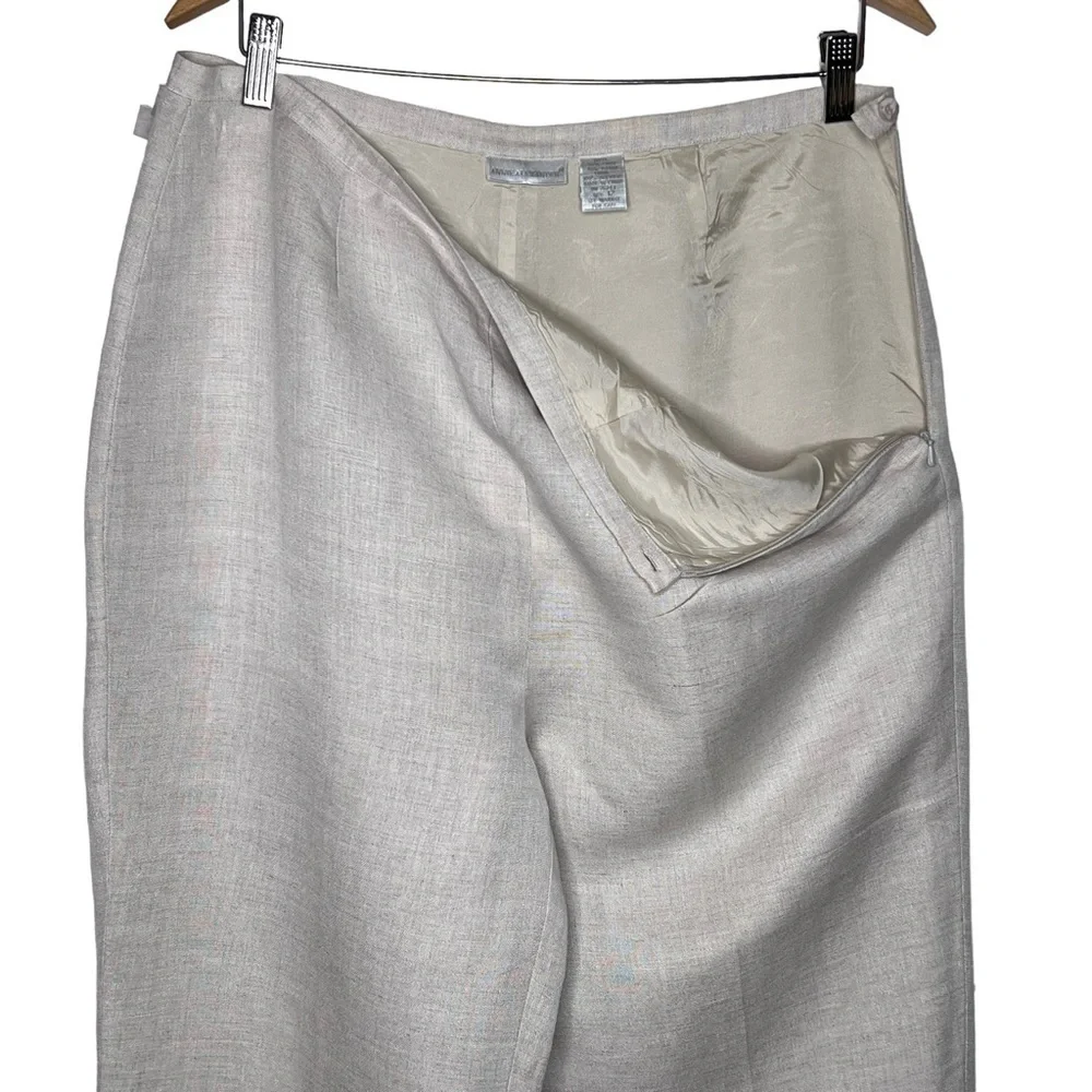 Annie Alexander Wide Leg Cropped Ankle Slacks Size 14 Ivory Linen Side Zip Lined - Picture 12 of 12